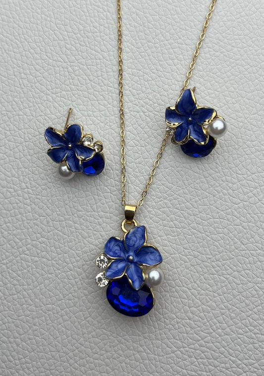 blue flower jewellery  set