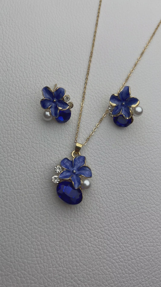 blue flower jewellery  set